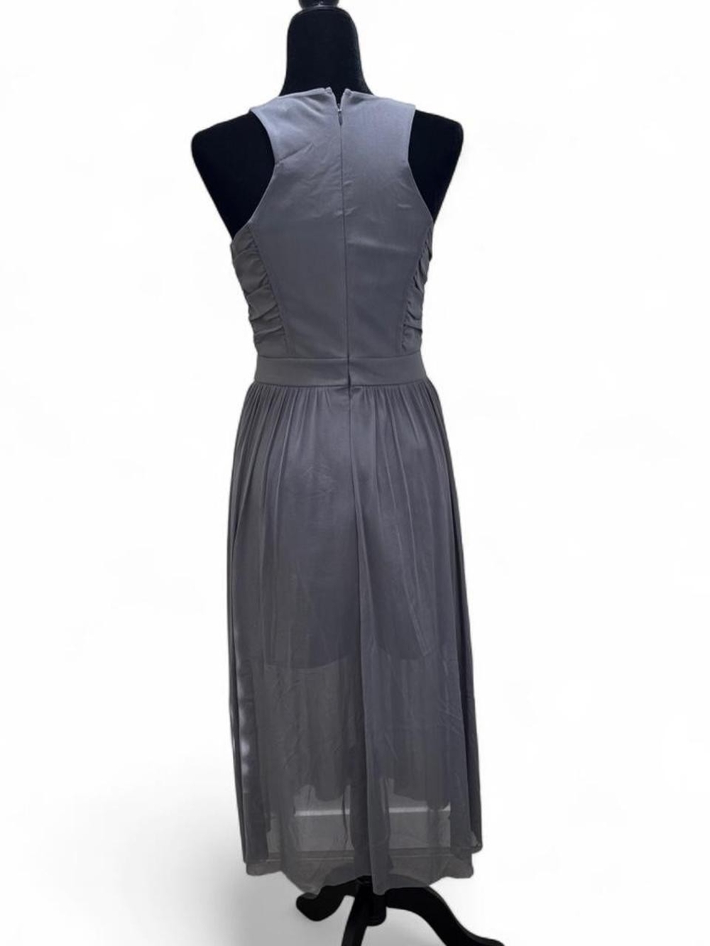 Sleeveless Gray Midi Dress with Ruched Sides by - Picture 4 of 5